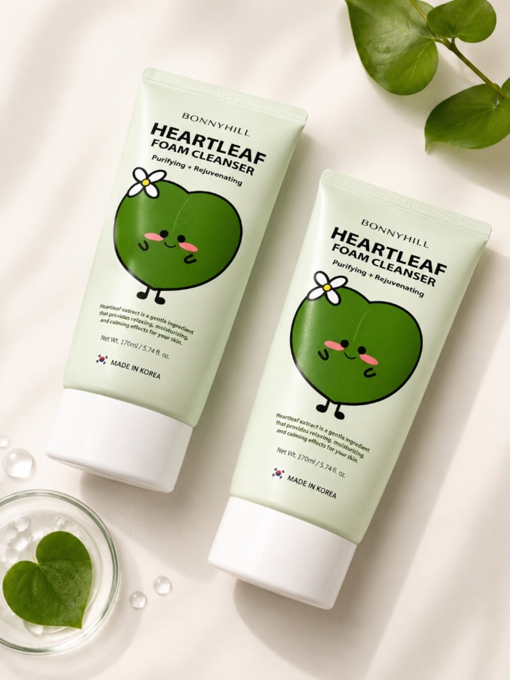Lot 2 BONNYHILL Heartleaf Foam Cleanser 170ml K-Beauty Purifying Face Wash